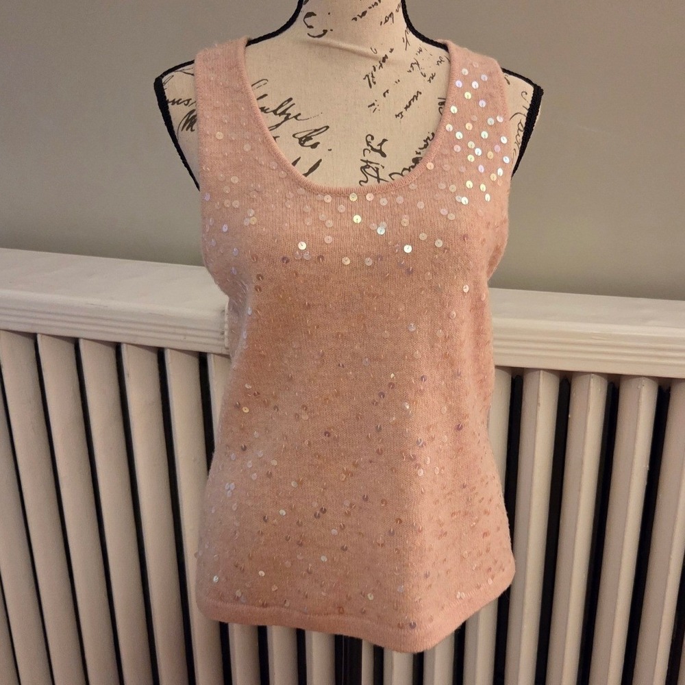 Vintage Y2K J.Crew Enjoy Pink 100% Lambswool Sequin Racerback Sweater Tank Sz L